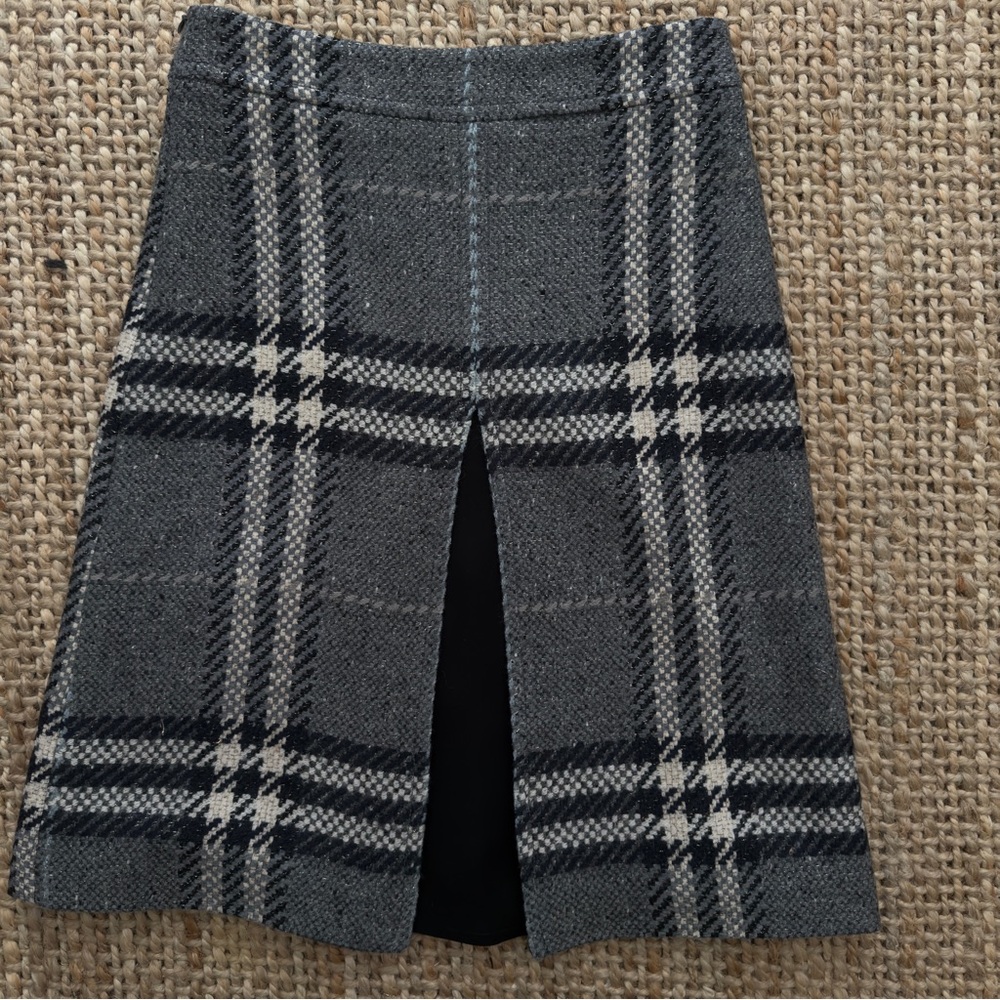 BURBERRY plaid Front-& Back Slit Wool Blend Skirt - Gray - Picture 7 of 16